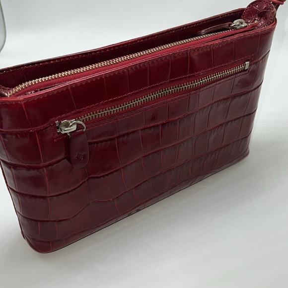 🌹MONSAC SCARLET RED CROCODILE EMBOSSED LEATHER SHOULDER BAG - Picture 11 of 17